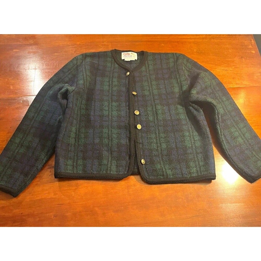 VTG Tally-Ho Green/Blue Plaid Wool Jacket Band Collar Prep Collegiate
